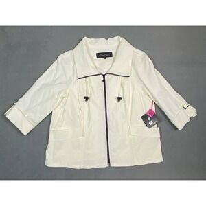 windridge cheryl nash Made In USA Women's XL White Jacket Full Zip 3/4 Sleeves